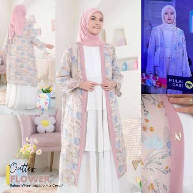 Milyarda Hijab Long Outter Motif Outer Cardigan L Bamboe Biru Muda