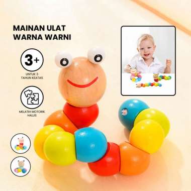 OEM ONE-M331 Mainan Edukasi Anak Ulat Kayu Lucu Warna Warni / Mini Wooden Caterpillar / Mini Worm Co