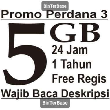 kartu perdana Tri 3 AON 5Gb Kuota 1 bulan masa aktif kartu 1 Tahun Nasional free reges Kuota 1BLN Ka