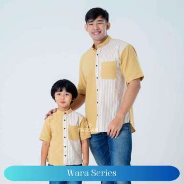 Baju Kemeja Koko Couple Ayah dan Anak Lengan Pendek Terbaru Warna Yellow Wara Series Fadsan (Bayi) S