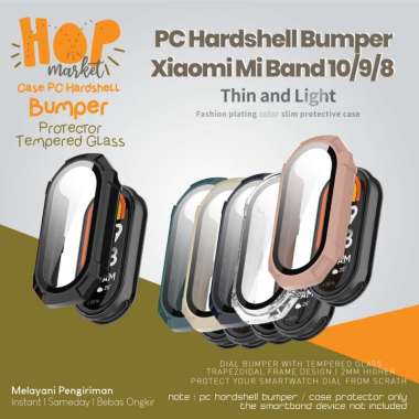 Hard Case PC Bumper 2in1 with Tempered Glass Screen Protector Cover for Xiaomi Mi Band 10 / 9 / 8 Ca
