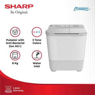 Mesin Cuci Sharp ES-T90MW-BK 2 Tabung 8 Kg - Hitam