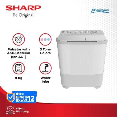 Mesin Cuci Sharp ES-T90MW-PK Twin Tub 2 Tabung 8 Kg Pink
