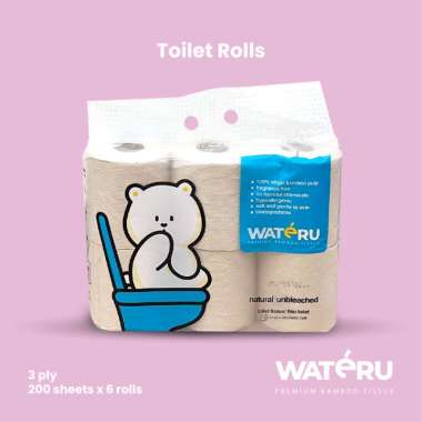 Wateru Premium Bamboo Tissue - Toilet Paper Tissue 6 rolls x 200 sheets, 3 ply