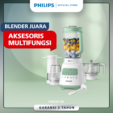 PHILIPS Blender 5000 Series HR2223/30 - Plastik 2 L / 350 W Hijau - Full Accessories
