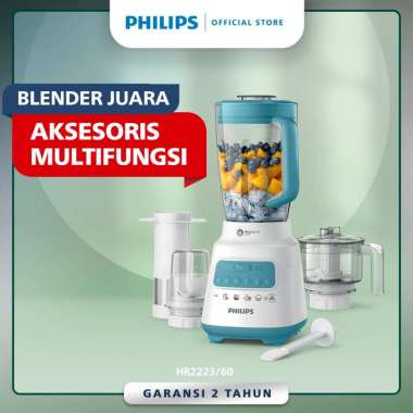 PHILIPS Blender 5000 Series HR2223/60 - Plastik 2 L / 350 W Biru - Full Accessories