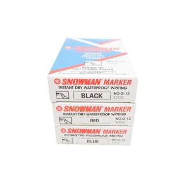 Spidol Permanen Besar Snowman G12 Hitam Merah Biru Waterproof - 1 Pack Isi 12 Buah Biru