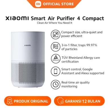 Xiaomi Official Smart Air Purifier 4 Compact Menghilangkan Alergen Filter 3-in-1 Konsumsi energi rendah