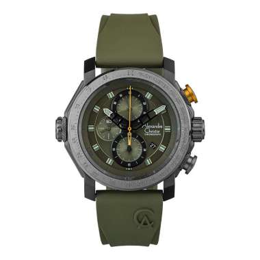 Jam Tangan Pria Alexandre Christie Chronograph AC 6565 MC REPGN Men Green Dial Green Rubber Strap Hi