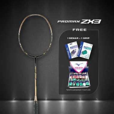 Mizuno Promax ZX3 Raket Badminton MZ66 BLACK + MG879 WHITE GREEN