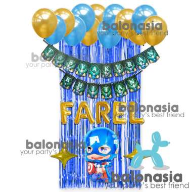 Dekorasi paket Balon simple karakter tasyakuran khitan backdrop tirai spiderman captain amerika BABY