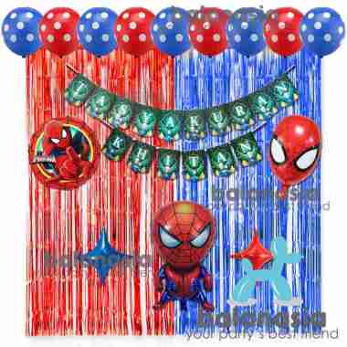 Dekorasi paket Balon simple karakter tasyakuran khitan backdrop tirai spiderman captain amerika SPID