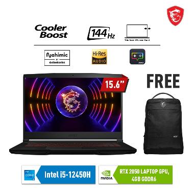 MSI GF63 Thin 12UCX-244ID Gaming Laptop [i5-12450H/RTX 2050 4GB/8GB/512G NVMe/Win11/15.6" FHD IPS 144Hz] FREE Bag