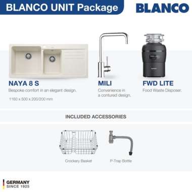 Kitchen Sink Bak Cuci Piring Granit 2 Lubang Sayap BLANCO Silgranit NAYA 8S Paket BLANCO UNIT dengan