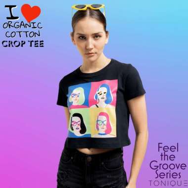 TONIQUE Kaos Crop Katun Organik Wanita Hitam SHERRY Crop T-Shirt L