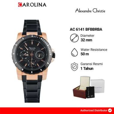 Jam Tangan Wanita Alexandre Christie Multifunction AC 6141 BFBBRBA Black Dial Stainless Steel Strap