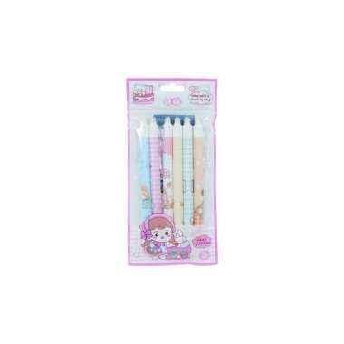 OEM ONE-A68 Pulpen Set 6IN1 0.5MM Tinta Bisa di Hapus Motif Karakter Lucu / Eraseble Pen Set Cetek C