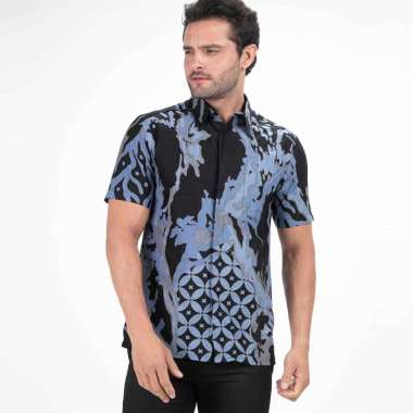 Batik Arjunaweda Hem Batik Kawung 2 53A184033 Biru Yale S