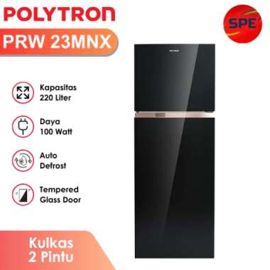 KULKAS 2 PINTU POLYTRON KAPASITAS 220 LITER PRW 23MNX / PRW 23MNR GARANSI RESMI (MEDAN) BLACK