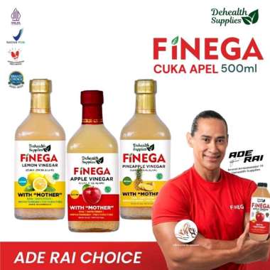 Dehealth Supplies FINEGA ex VINEGA | CUKA APEL | NENAS | LEMON - 500ml Botol KACA Cuka NANAS