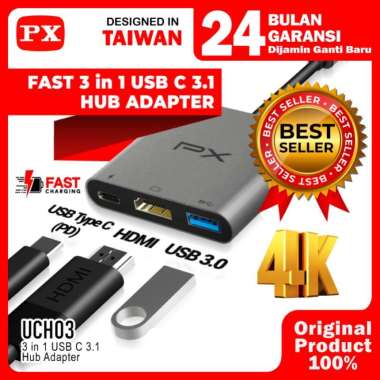 PX UCH03 USB Hub Type C 3.1 to USB Converter Macbook Laptop 3 in1