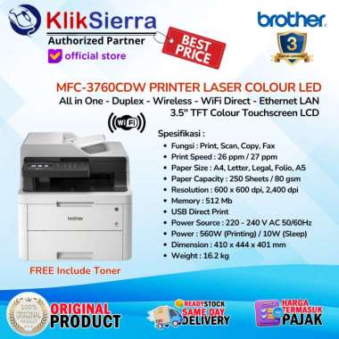 BROTHER MFC-L3735CDN Printer Laser Colour AIO L3735 Color Duplex WiFi ORIGINAL Garansi Resmi 3 Tahun