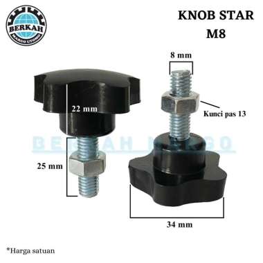 Plastik Knob Star Adjuster Pengencang M8 Panjang Baut 25 mm