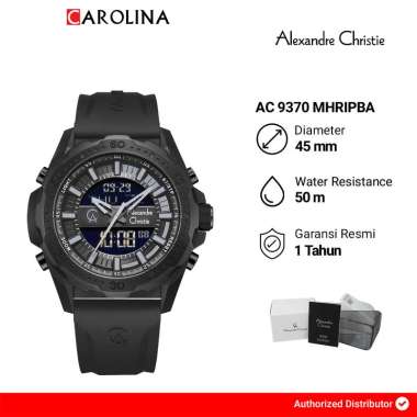 Jam Tangan Alexandre Christie Digi AC 9370 MHRIPBA Men Digital Analog Dial Black Rubber Strap
