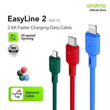 Oraimo Data Cable EasyLine 2 Kabel Lightning Micro Usb Type C 2.4A Fast Charging 1m OCD-113 TYPE-C O