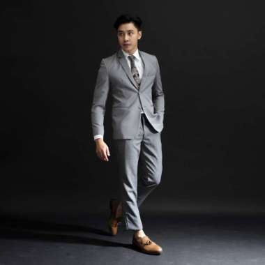 Jas formal dua kancing Blazer Abu muda Formal Pria Jas Nikah Houseofcuff Abu-abu S