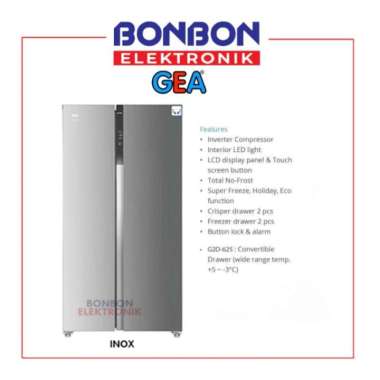 GEA Kulkas Side By Side 2 Pintu G2D 623 INOX / G2D623 INOX