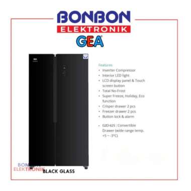 GEA Kulkas Side By Side 2 Pintu G2D 623 Black / G2D623 Black Glass