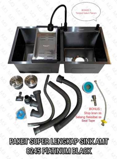 (REGULER) KITCHEN SINK STAINLESS PLATINUM BLACK 8245 / BCP 2 LUBANG