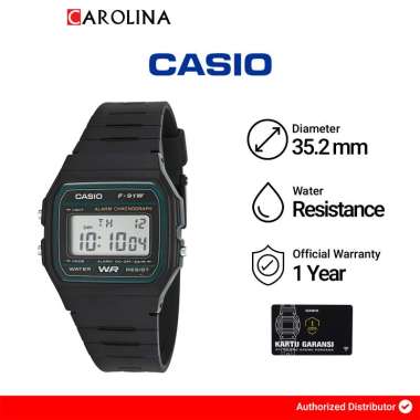 Jam Tangan Pria CASIO General F-91W-3D Digital Dial Black Resin Band