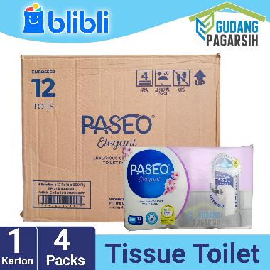 Paseo Elegant Core Embossed Toilet Tissue Roll [4 Bundles x 12 Rolls x 300 Sheets] - Karton