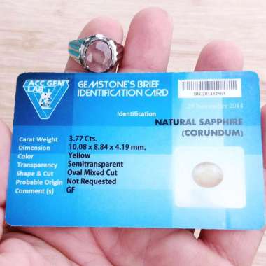 Cincin Monel Batu Permata Natural Yellow Safir / Sapphire + Memo Keaslian