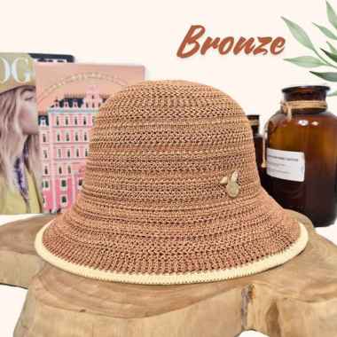 Topi Wanita Bucket Hat / Topi Cewe Rajut Nilon Bisa Dilipat Bagus Lucu Bronze