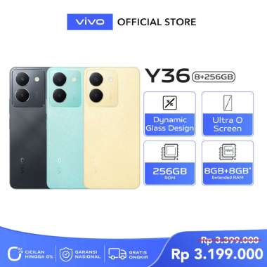 vivo Y36 (8/256) - Dynamic Glass Design, RAM 8GB+8GB Extended, 44W FlashCharge+5000mAh, NFC Multifunctions, 50MP Camera Vibrant Gold