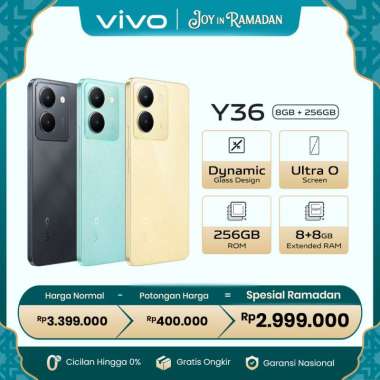 vivo Y36 (8/256) - Dynamic Glass Design, RAM 8GB+8GB Extended, 44W FlashCharge+5000mAh, NFC Multifunctions, 50MP Camera Meteor Black