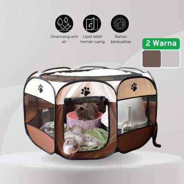 Kandang Kucing Lipat Portable Hewan Peliharaan Coffee