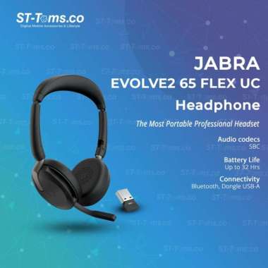 Jabra Evolve2 65 Flex Bluetooth Wireless Connectivity ANC Headphone UC + Link380A