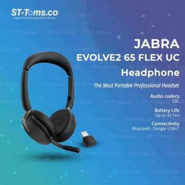 Jabra Evolve2 65 Flex Bluetooth Wireless Connectivity ANC Headphone UC + Link380C