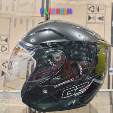 Helm half face G2 optimax double visor murah SNI hitam glosy L
