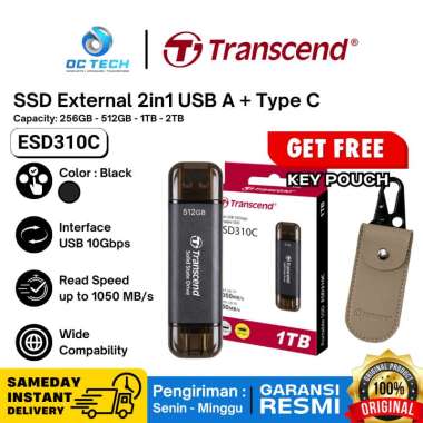 SSD External Type C + USB A Transcend ESD310C ESD310S 256GB 512GB 1TB 2TB Original Garansi Resmi 1TB