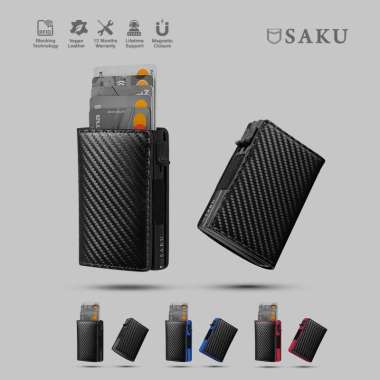 Dompet Pria Carbon Asli SAKU Smart Wallet Card Holder RFID Compact Single Black