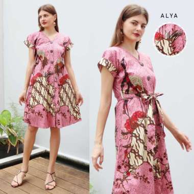 Evercloth - Dress Batik Wanita / Batik Modern / Batik Couple / Kebaya / Alya Dress Standar PINK