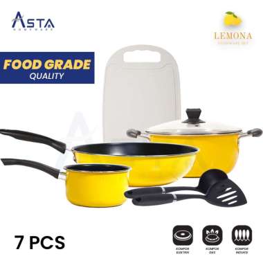 Asta Panci Anti Lengket Tutup Kaca Set Lengkap Lemona 7 pcs Kuning