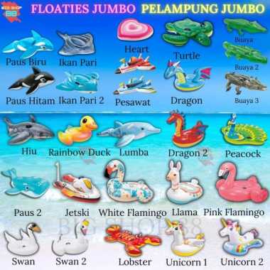 RIDE ON FLOATIES PELAMPUNG ANAK INTEX SWAN BEBEK FLAMINGO UNICORN BUAYA IKAN PARI PAUS LLAMA LOBSTER