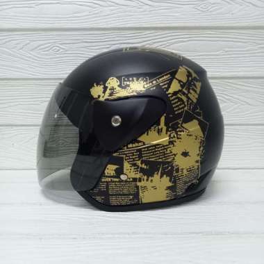 HELM EVOLUTION NEWS HALF FACE MODEL GM EVO NEWS- BLACK GOLD DOFF