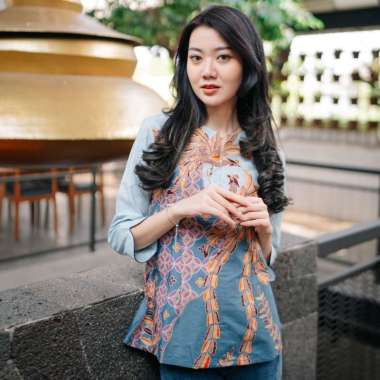 MY AKSA Batik Wanita Blouse Honey Henry M BLUE